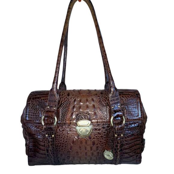 NOT FOR SALE!!! Vintage Montfleur Chocolate Embossed Melbourne Leather Satchel - Picture 1 of 14